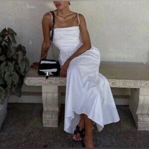 NEW Reformation Lissa Cotton Midi Dress White Ivory Removable Strap | size 2